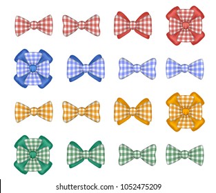 Vector background .Cell bows. Bows in a colorful cage, Yellow, red, blue, green, tied ribbon, decoration for the holiday gift.