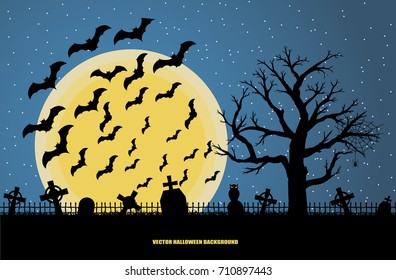 vector background with cemetery and bats.happy halloween