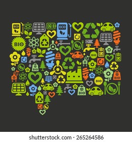 Vector background with chat message button shape contained of ecology icons