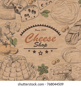Vector background with cheese products. Vector illustration for your design