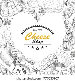 Vector background with cheese products. Vector illustration for your design