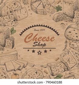 Vector background with cheese products. Vector illustration for your design