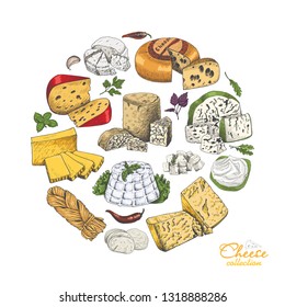 Vector background with  cheeses in sketch style