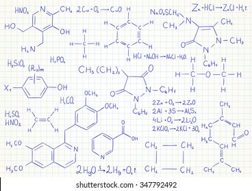 Vector Background With Chemistry Formulas And Equations On Notebook Page