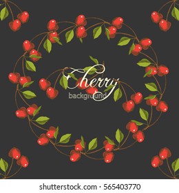 Vector background with cherries. Cherry wreath hand-drawn. Sketch