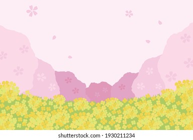 vector background with cherry blossom trees and canola flowers for banners, cards, flyers, social media wallpapers, etc.