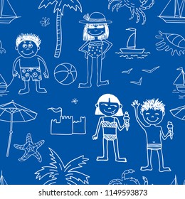 Vector background of children on beach rest