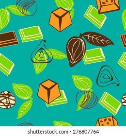 Vector background  chocolates  cacao hand-drawn doodle seamless pattern 