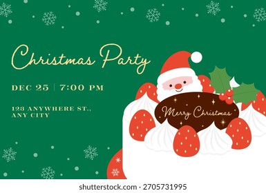 Fondo de Vector con un pastel de Navidades con Papá Noel y fresas