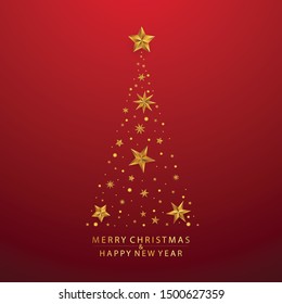 Vector background Christmas day with golden stars made as Christmas tree