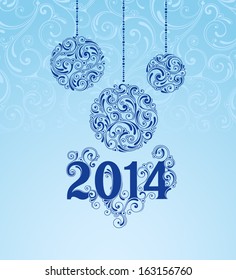 Vector background with christmas decoration for your design. Vintage ornamental balls. Happy New Year greeting card