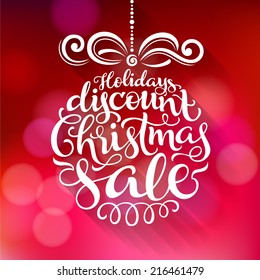 Vector background with christmas decoration for your design. Vintage ornamental balls on defocus background. Christmas sale discount card