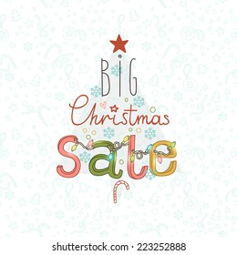 Vector background with christmas decoration for your design. Christmas sale discount card. Vintage abstract tree