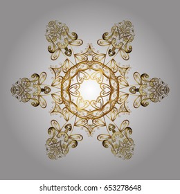 Vector background for Christmas with decorative golden snowflakes. Pattern on white background. Design.