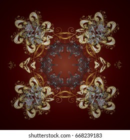 Vector background for Christmas with decorative golden snowflakes. Pattern on brown background. Design.