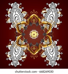 Vector background for Christmas with decorative golden snowflakes. Pattern on brown background. Design.
