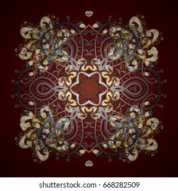 Vector background for Christmas with decorative golden snowflakes. Pattern on brown background. Design.