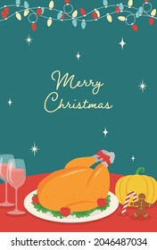 vector background with Christmas dinner for banners, cards, flyers, social media wallpapers, etc.
