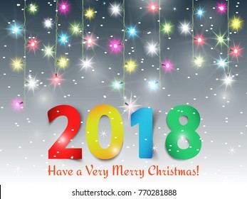 Vector background with christmas garland, Happy New Year 2018 background, christmas lights vector illustration