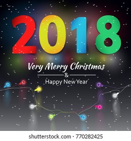 Vector background with christmas garland, Happy New Year 2018 background, christmas lights vector illustration