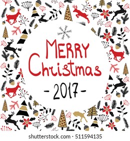 Vector background. Christmas illustration. Merry Christmas. Holiday card. Seamless background. New Year's Eve 2017. Deer.