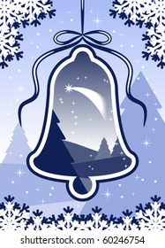 vector background with Christmas landscape in Christmas bell