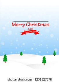 Vector Background Christmas Pine trees are green and snow is white.