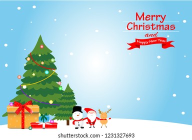 Vector Background Christmas Pine trees are green and snow is white.