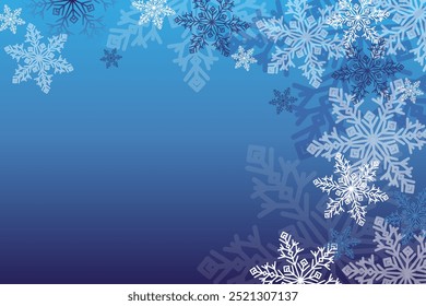 Vektorhintergrund mit weihnachtlichen Schneeflocken auf hellblauem Hintergrund. Dekorative glänzende Illustration mit Schnee. Vorlage kann als Neujahrshintergrund verwendet werden, für Banner, Flyer, Poster und Karte