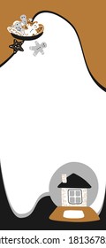 Vector background for Christmas stories, template for social networks in the style of Scandinavian simple hand drawing. Holiday frames in layers with cute objects - gingerbreads and snow globe