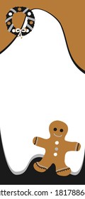 Vector background for Christmas stories, template for social networks in the style of Scandinavian simple hand drawing. Holiday frames in layers with cute objects - gingerbread and wreath