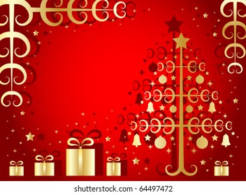 vector background with christmas tree and gifts