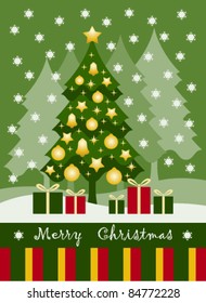 vector background with Christmas tree and gifts