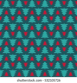Vector background Christmas trees of various sizes lined up in a row. New Year ornaments. Ideal for gift wrapping paper design, packaging, websites, greeting card, printing on fabric.