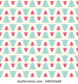 Vector background Christmas trees of various sizes lined up in a row. New Year ornaments. Ideal for gift wrapping paper design, packaging, websites, greeting card, printing on fabric.