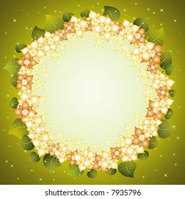Vector background with circle of many flowers and leafs