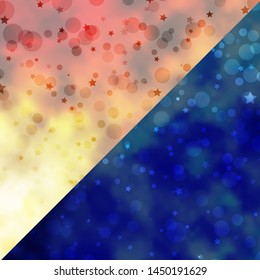 Vector background with circles, stars. Colorful disks, stars on simple gradient background. Texture for window blinds, curtains.