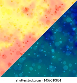 Vector background with circles, stars. Colorful disks, stars on simple gradient background. Texture for window blinds, curtains.