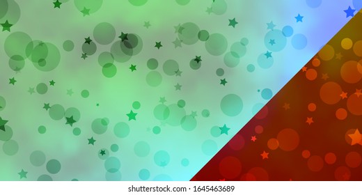 Vector background with circles, stars. Colorful disks, stars on simple gradient background. Template for business cards, websites.