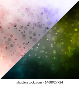 Vector background with circles, stars. Glitter abstract illustration with colorful drops, stars. Pattern for design of fabric, wallpapers.