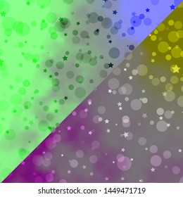 Vector background with circles, stars. Illustration with set of colorful abstract spheres, stars. Design for textile, fabric, wallpapers.
