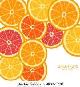 Vector background with citrus fruits. Lime, lemon, orange.