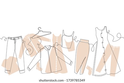 Vector Background with Clothes and Hanger. Hand Drawing Pattern.