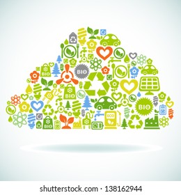 Vector background with cloud shape contained from ecology icons