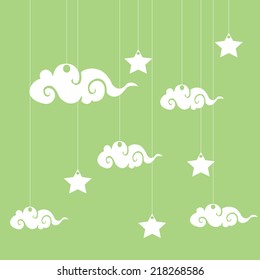 Vector background with clouds, the new moon and the stars