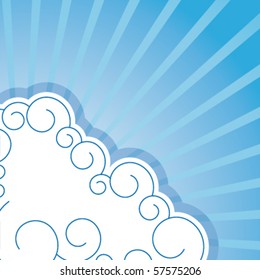 Vector background with clouds and rays