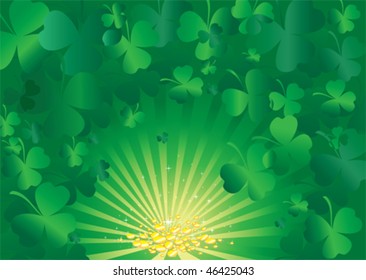 Vector background with clover leafs, gold coins and shapes