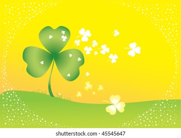 Vector background with clover leafs and shapes