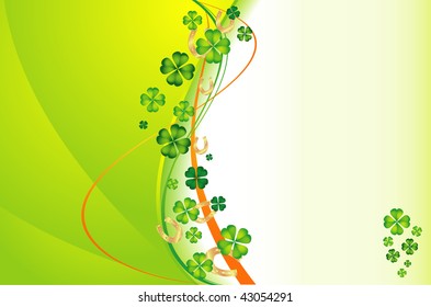 vector background with clovers and gold horseshoes