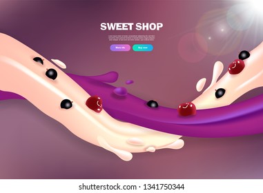Vector background with cocktail spray with cherry and black currant